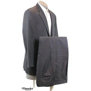 Joseph Abboud 2 Piece Suit Mens Gray Wool 2 Btn 44R Pleated Fronts 36" Waist